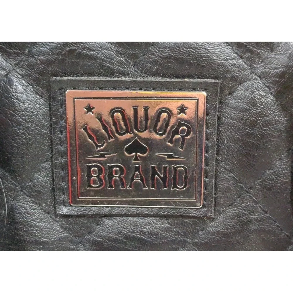 Liquor Brand Skull Rose Satchel Handbag Quilted Black Gothic‎ Punk